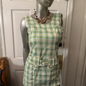 Plaid Sleeveless Dress with Button Detail 90’s vintage
